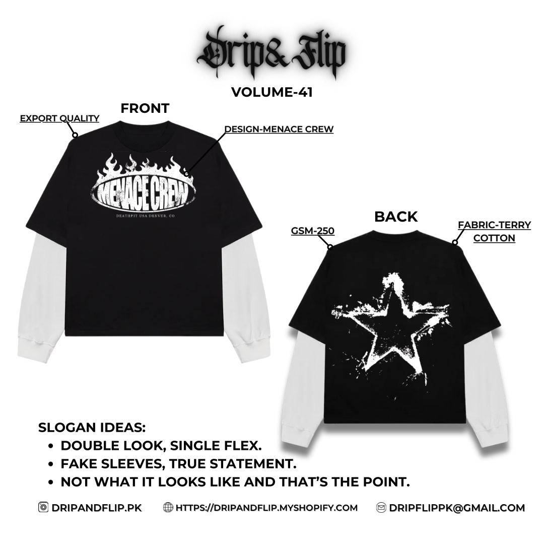 Menace Crew Fake Sleeves Oversized Tee